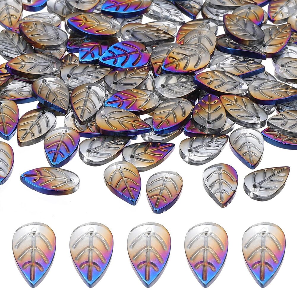 5261 100Pcs Half Blue Leaf Beads, Glass/Glazed, DIY Jewelry Making Charm